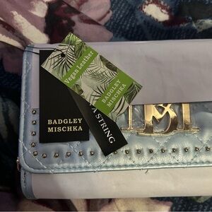 Badgley Mischka Sky Blue Vegan Leather Clutch